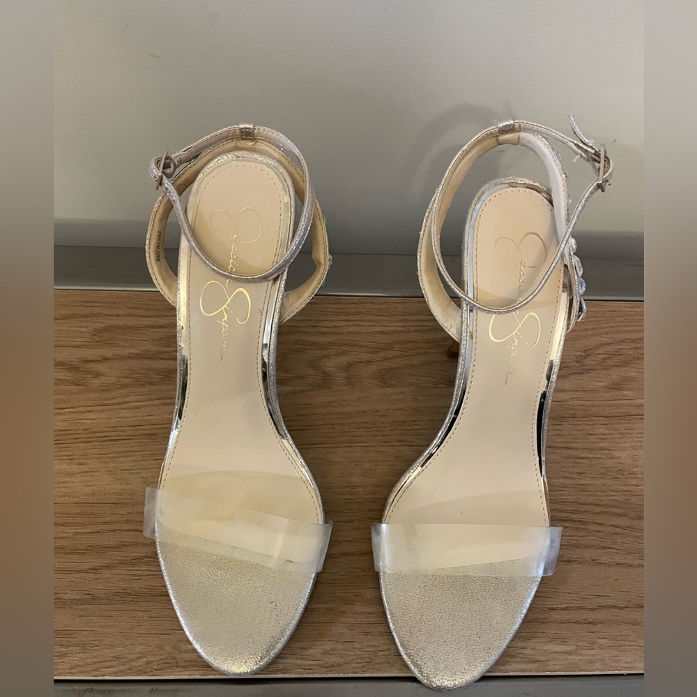 JESSICA SIMPSON Milliana Gold Diamond Dressy Heels, Size 9